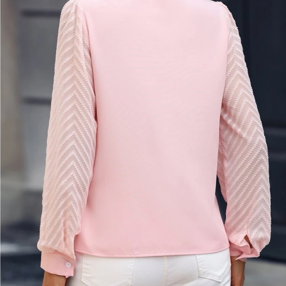 New pink notched neck long sleeve blouse - Picture 6 of 8